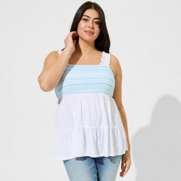 torrid Tops - Torrid Cotton Modal Slub Square Neck Smocked Babydoll Tank